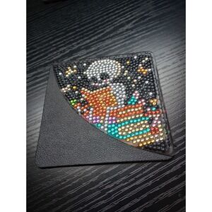 Skeleton On‎ A Pile Of Books Faux Leather Diamond Painted Corner Bookmark